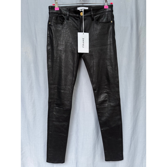 Frame Le Skinny de Jeanne Women's Leather Pants NEW, Black 26 Authentic lamb - Picture 4 of 11